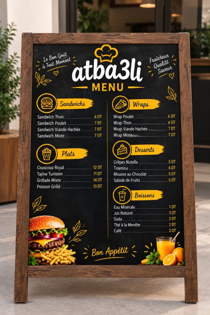 menu bord bois