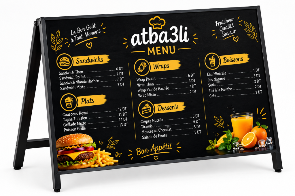 menu bord métallique